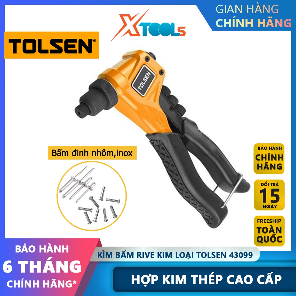 Kìm rút đinh tán Tolsen 43099 190mm, Kìm bấm rive kim loại 4 đầu mũi kích thước khác nhau, hợp kim [CHÍNH HÃNG][XTOOLS]