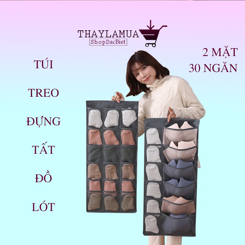 Túi treo áo lót, tất chia 2 mặt 30 ngăn đựng đồ treo tủ quần áo tiện lợi (MS03)