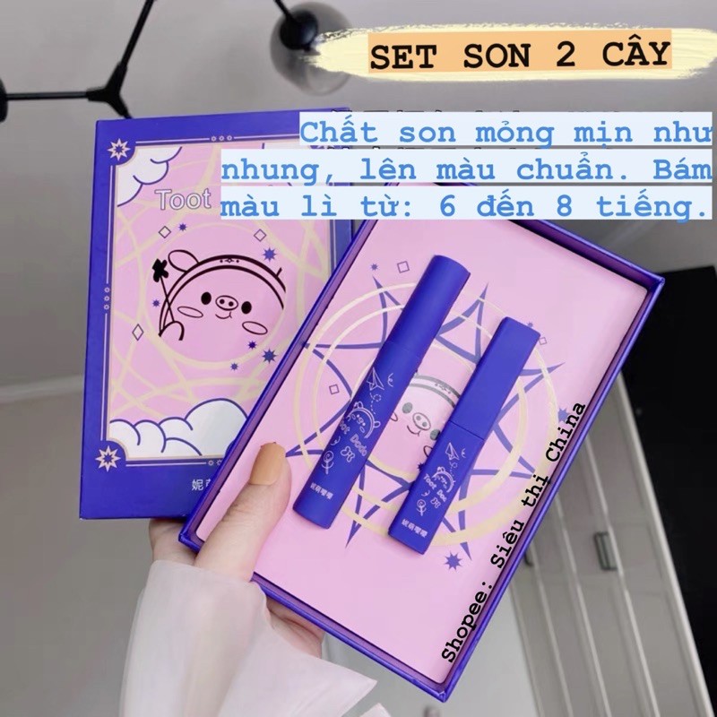 Set Son 2 Cây TOOT DODO Gồm 1 Son Kem Nhung và 1 Son Sáp Lì Bộ 2 Cây Son Lì Heo Hồng Hộp Xinh Dễ Thương Hot Taobao