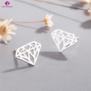 SS Vintage Geometric Triangle Earings Diamond Shaped Ear Studs Small Fresh Shiny Jewelry Girls Gifts
