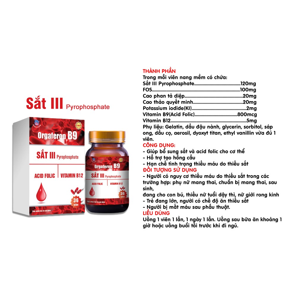 SẮT III Orgaferon B9 - Giúp bổ sung sắt và acid folic cho cơ thể, hỗ trợ tạo hồng cầu, hạn chế tình trạng thiếu máu