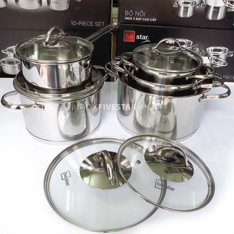 Bộ 5 Nồi Cao Cấp Kitchi Fivestar Nắp Kính