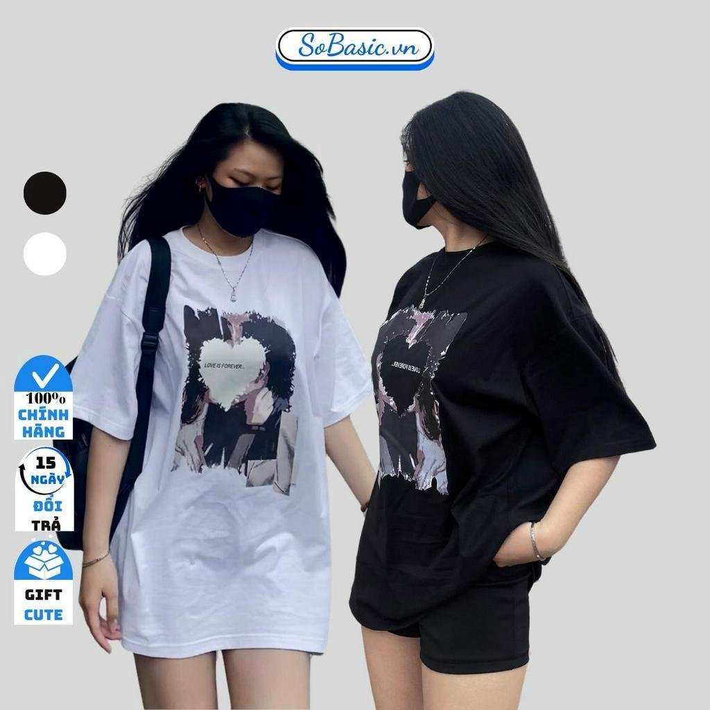 Áo thun unisex form rộng in hình Love is forever Sobasic phông tay lỡ cổ tròn chất thun dày mịn