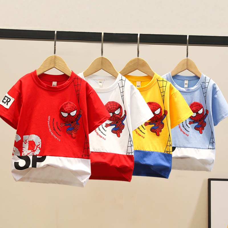 Áo thun ngắn tay trẻ em siêu nhân người nhện SPIDER MAN cotton tinh khiết