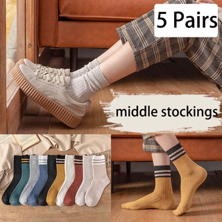 Set 5 Đôi Tất Cotton Kẻ Sọc Thời Trang Hàn Cho Nữ