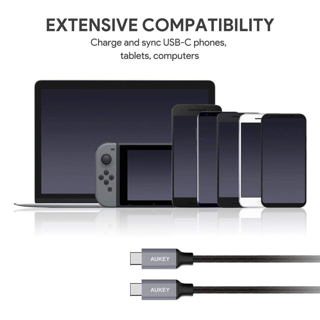 [Freeship toàn quốc từ 50k] Cáp Sạc Type C Aukey Nylon USB C ra USB C 2.0 1m - CB-CD5