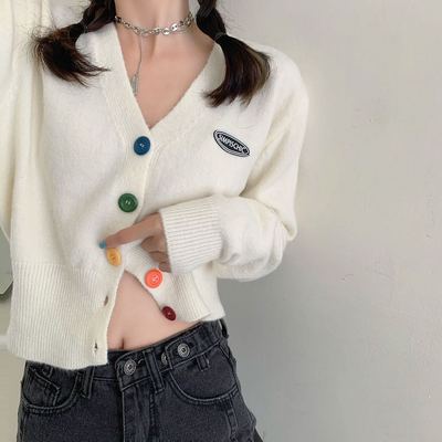 Áo Khoác Cardigan Dài Tay Cổ Chữ V Phối Nút Xinh Xắn Theo Phong Cách Hàn Quốc Dành Cho Nữ