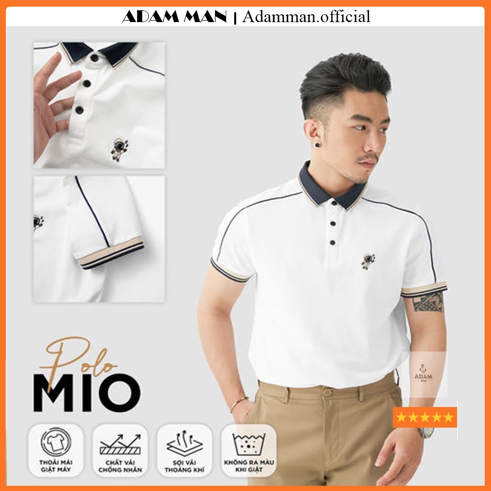 Áo thun Polo nam thêu phi hành gia chất liệu vải cá sấu cotton mềm mịn, thoáng mát, chuẩn form - ADAM MAN