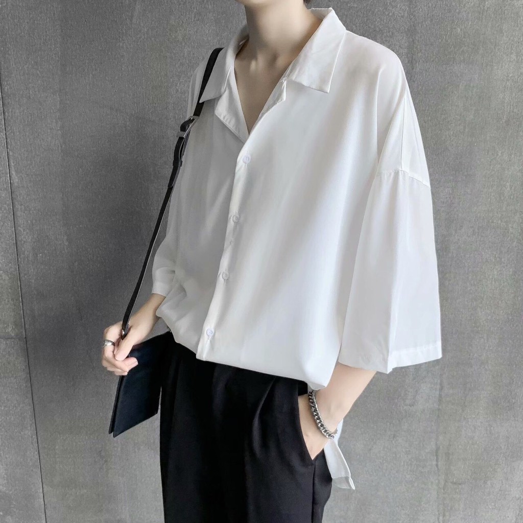 Áo sơ mi trắng đen  trơn basic oversize nam nữ sm46 | BigBuy360 - bigbuy360.vn