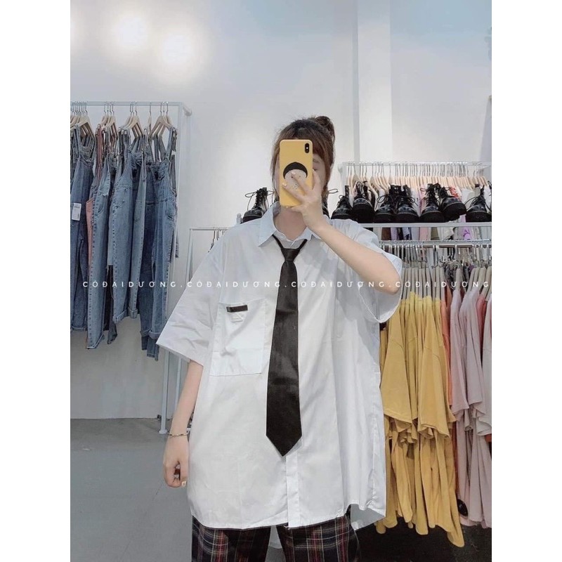 Sơ Mi Tay Lỡ Kèm Cavat Chuẩn Form Rộng Unisex