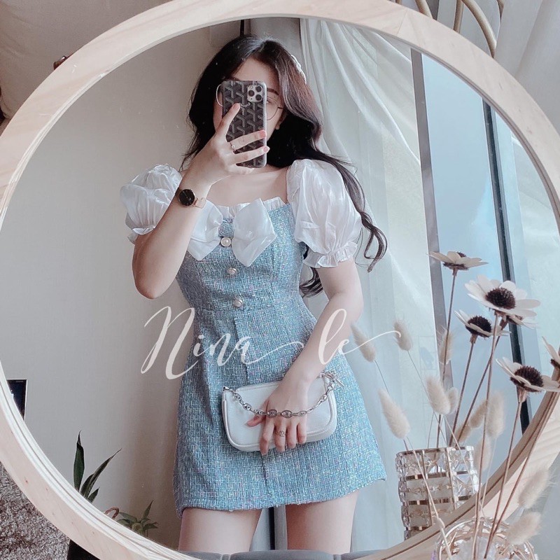 ĐẦM XANH DẠ PHỐI TRẮNG |hàng thật sản phẩm quay clip| | BigBuy360 - bigbuy360.vn