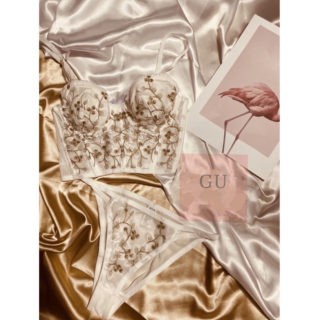 Bộ Corset Vintage Cổ Điển Đệm Mỏng Có Gọng Nâng Ngực Sexy, Họa Tiết Hoa Thêu Nổi Gu bra - B07 | BigBuy360 - bigbuy360.vn