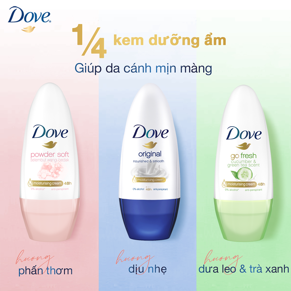 Combo 2 Lăn khử mùi Dove Dưỡng da Sáng mịn dành cho nữ, 40ml