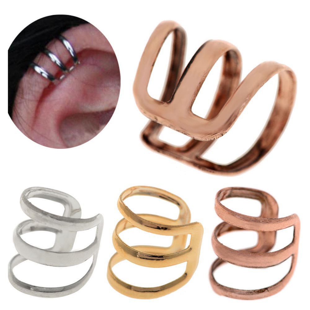 Bông tai kẹp vành thiết kế 3 vòng độc đáo cá tính