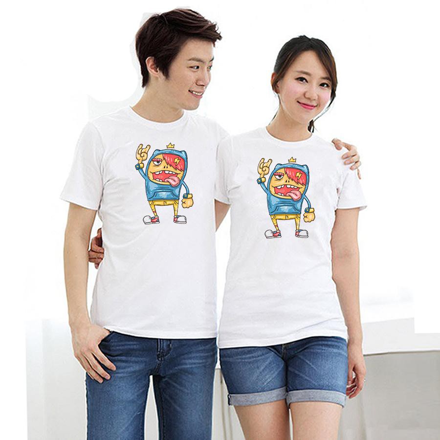 Áo thun cặp đôi in hình quỷ say i love you form rộng phong cách hàn quốc