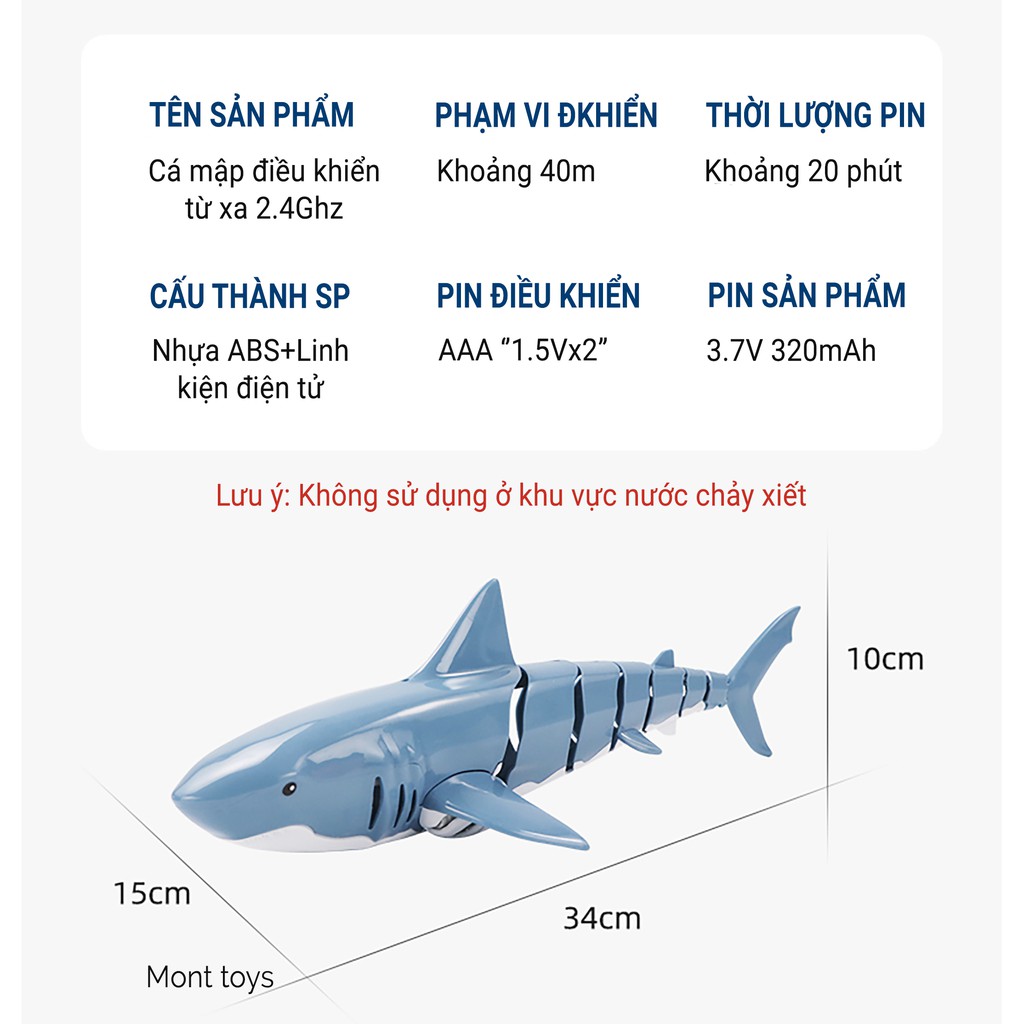 Đồ Chơi Điều Khiển Cá Mập Từ Xa Tần Số Sóng 2.4Ghz Tốc Độ Cao, Trục Đuôi Đa Khớp Góc Rộng