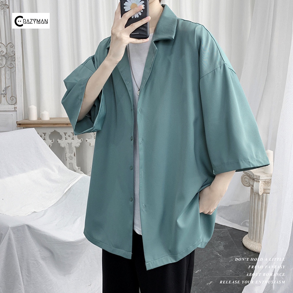 Áo sơ mi cổ vest unisex tay lỡ, áo sơ mi tay ngắn nam nữ form rộng chất vải lụa mịn chống nhăn