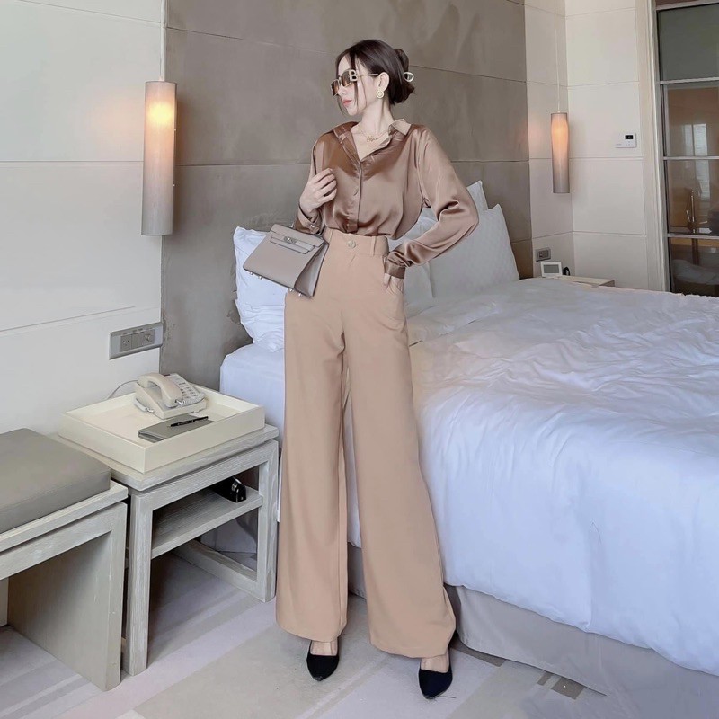 Quần tây ống rộng lưng cao tôn dáng (Ảnh chụp thật) | BigBuy360 - bigbuy360.vn