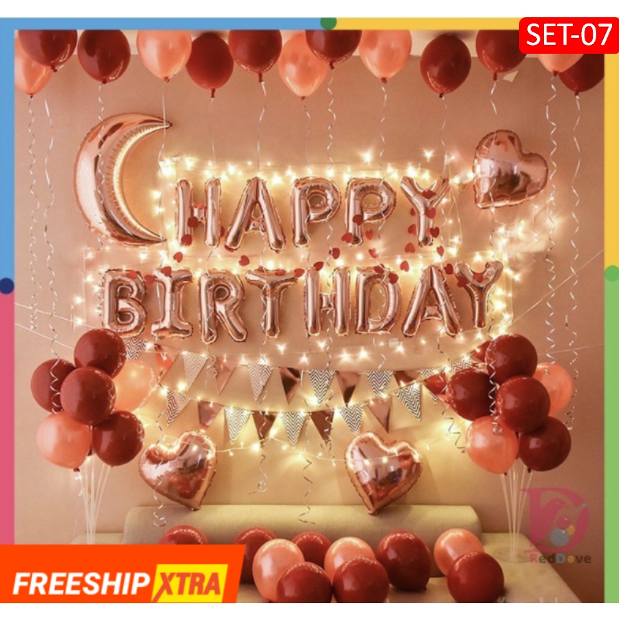 Combo bong bóng trang trí sinh nhật Đèn Led Phụ kiện trang trí sinh nhật happy birthday đẹp