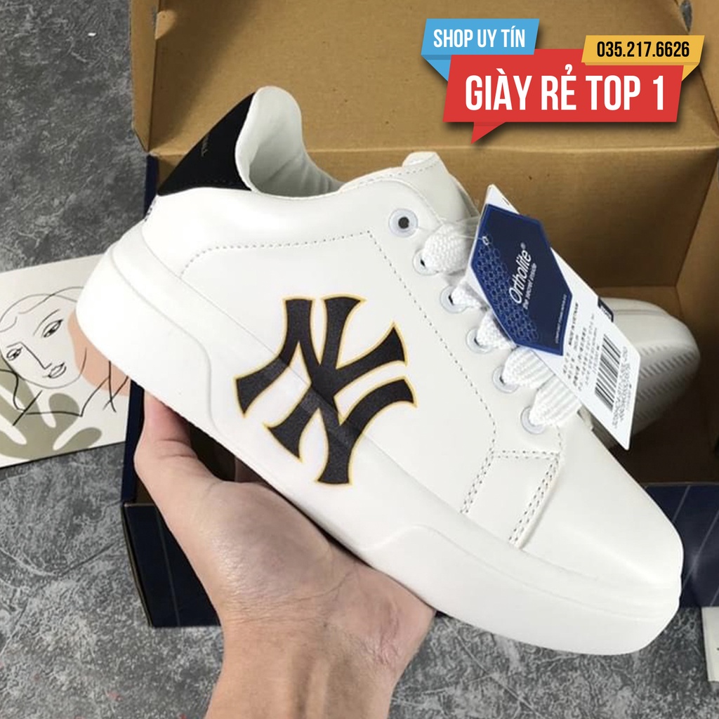 Giày thể thao tăng chiều cao MCQ x MLB LA, NY đen vàng họa tiết, giày sneaker độn đế MLB x MCQ LA, NY dành cho nam nữ