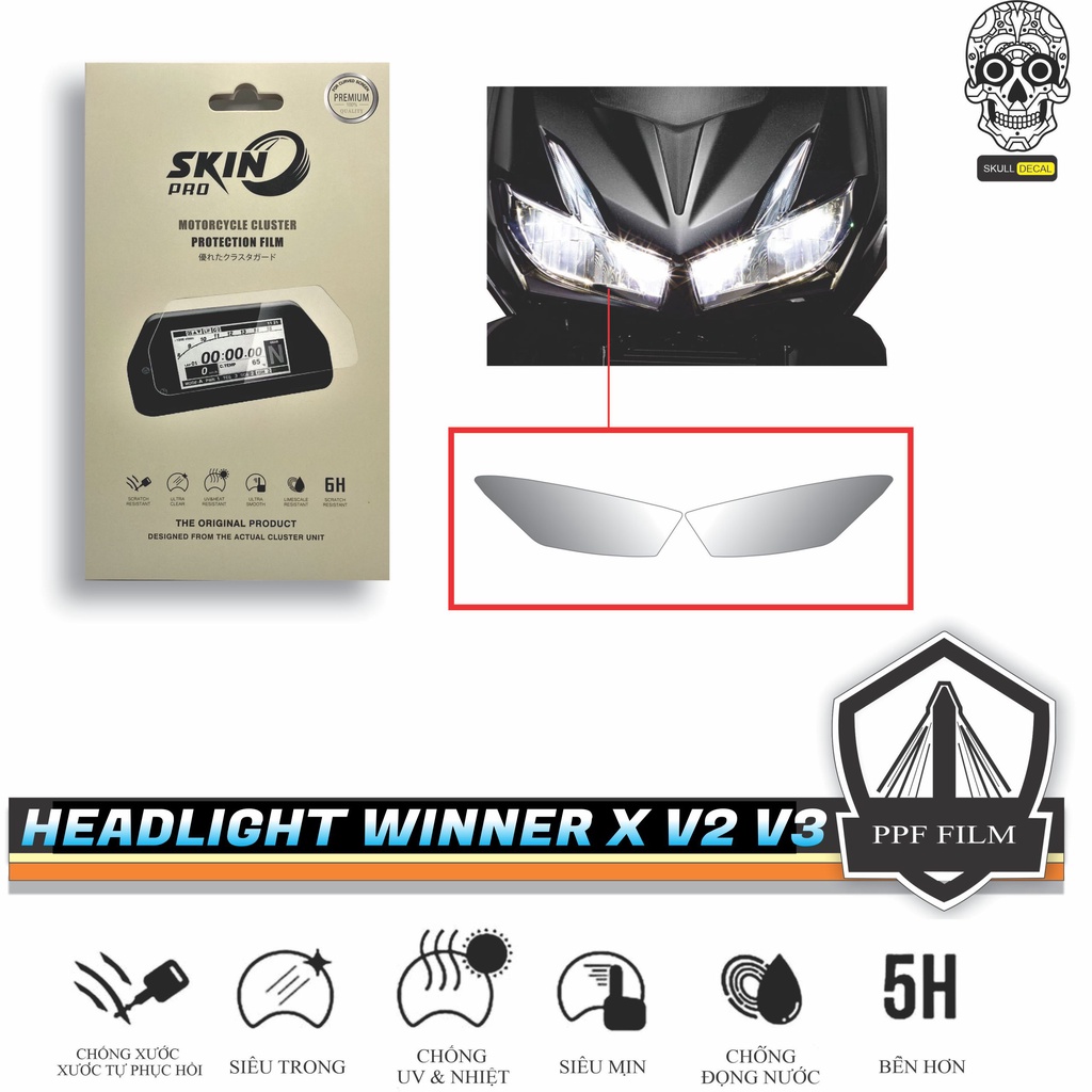 Miếng dán PPF bảo vệ đèn pha WINNER X 150 V2 V3 - Chất liệu PPF CAO CẤP - XƯỚC TỰ PHỤC HỒI HONDA WINNER