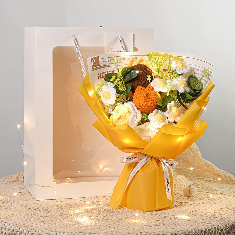 Bó Hoa Hướng Dương Giả Bằng Len Dệt Kim Thủ Công Làm Quà Tặng Valentine Cho Bạn Gái