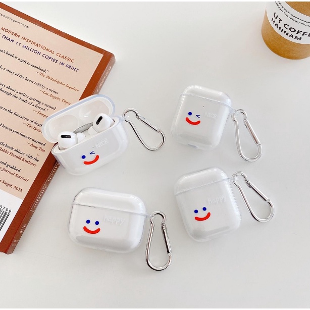 Vỏ bọc hộp sạc pin tai nghe bluetooth thích hợp cho Airpods 2/ pro/ 3/ 1 bằng TPU trong suốt họa tiết mặt cười