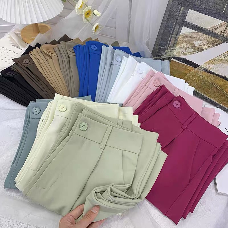 Quần Dài Lưng Cao Ống Rộng Chất Liệu Lụa Lạnh Màu Sắc Mận Thời Trang Cho Nữ