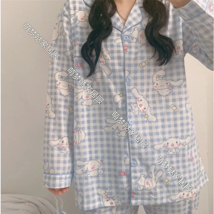 Bộ đồ ngủ tay dài in hình chú chó Cinnamon dễ thương phong cách Hàn Quốc cho nữ