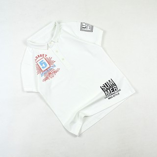 Áo thun bé trai Size Đại trắng cổ bẻ cài nút in số 5 và chữ Summer tay ngắn cho bé trai 8-13 tuổi từ 22 đến 34 kg 05508