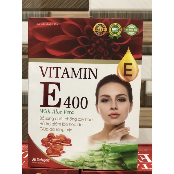 ✅Viên uống trắng da mờ nám VITAMINE400 With Aloe Vera Tinh dầu thông đỏ , tinh dầu hoa anh thảo Vitamin E đỏ-Hộp 30 viên