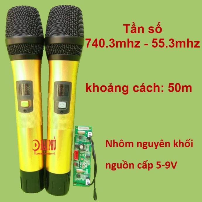 Mạch loa kéo 4 tấc đôi 200W + 200W DSP Reverb Echo có chống hú - Equalizer 5 Band 2 kênh kèm mic UHF vàng