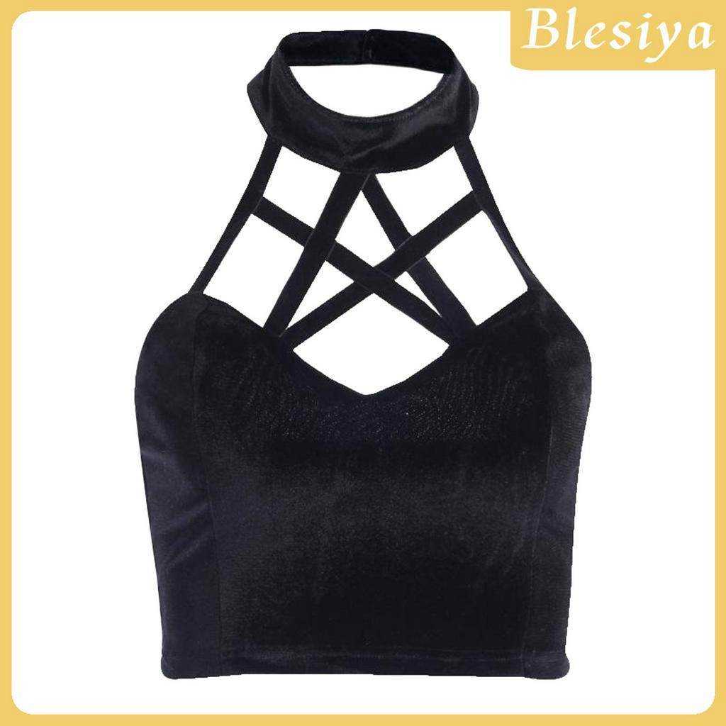 (Hàng Mới Về) Áo Croptop Sát Nách Hở Lưng Phong Cách Gothic Quyến Rũ