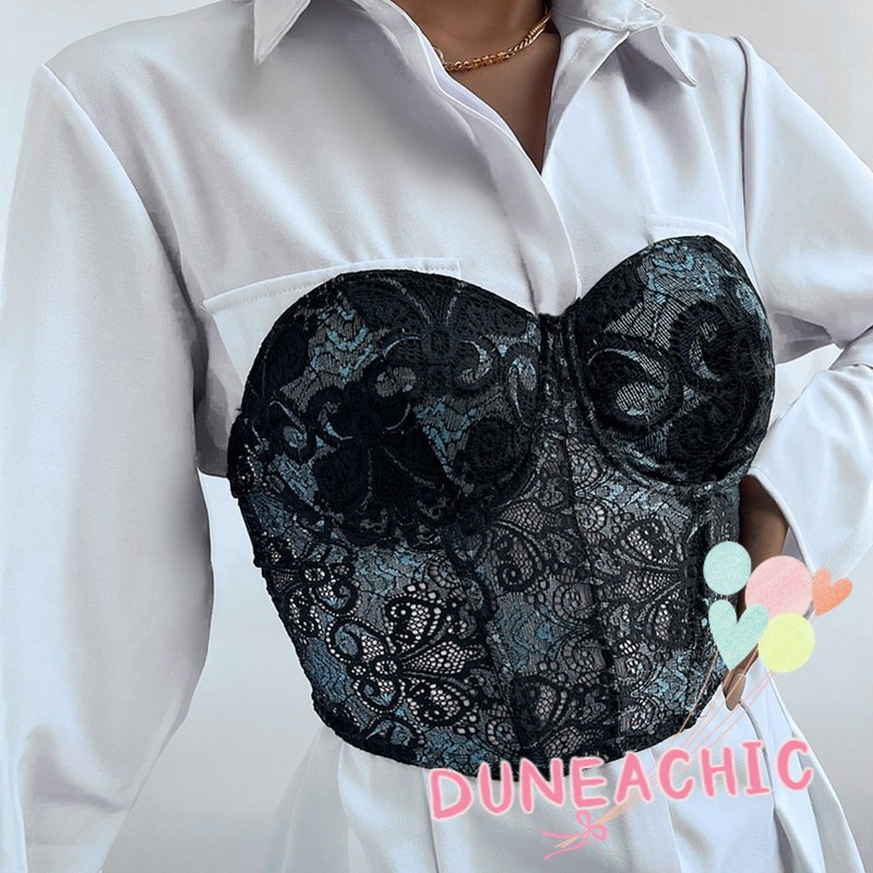 DUNEA Áo Croptop Không Dây Phối Ren Gợi Cảm Dành Cho Nữ