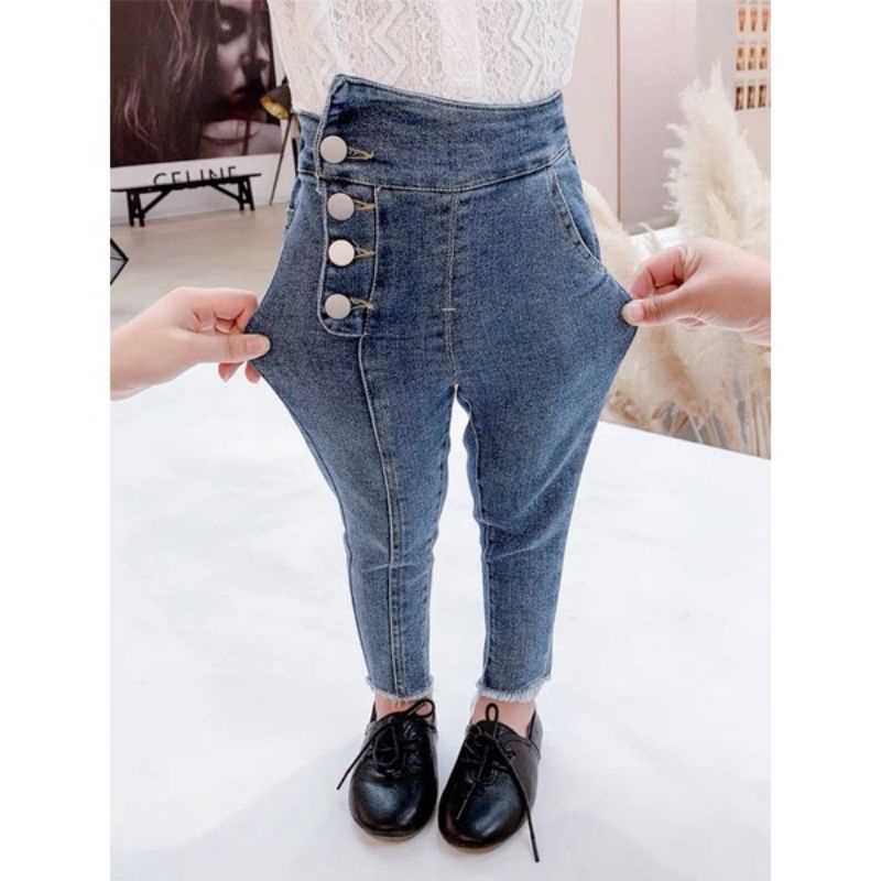 Quần bò cạp cao cho bé gái