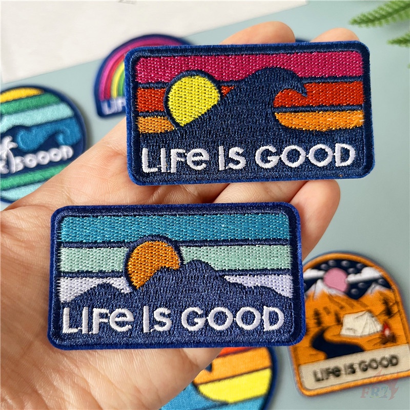 ♥ Sticker Ủi Thêu Chữ Life Is Good - Enjoy The Scene ♥ 1 Huy Hiệu Ủi Thêu Hình Hoàng Hôn 9 Kiểu