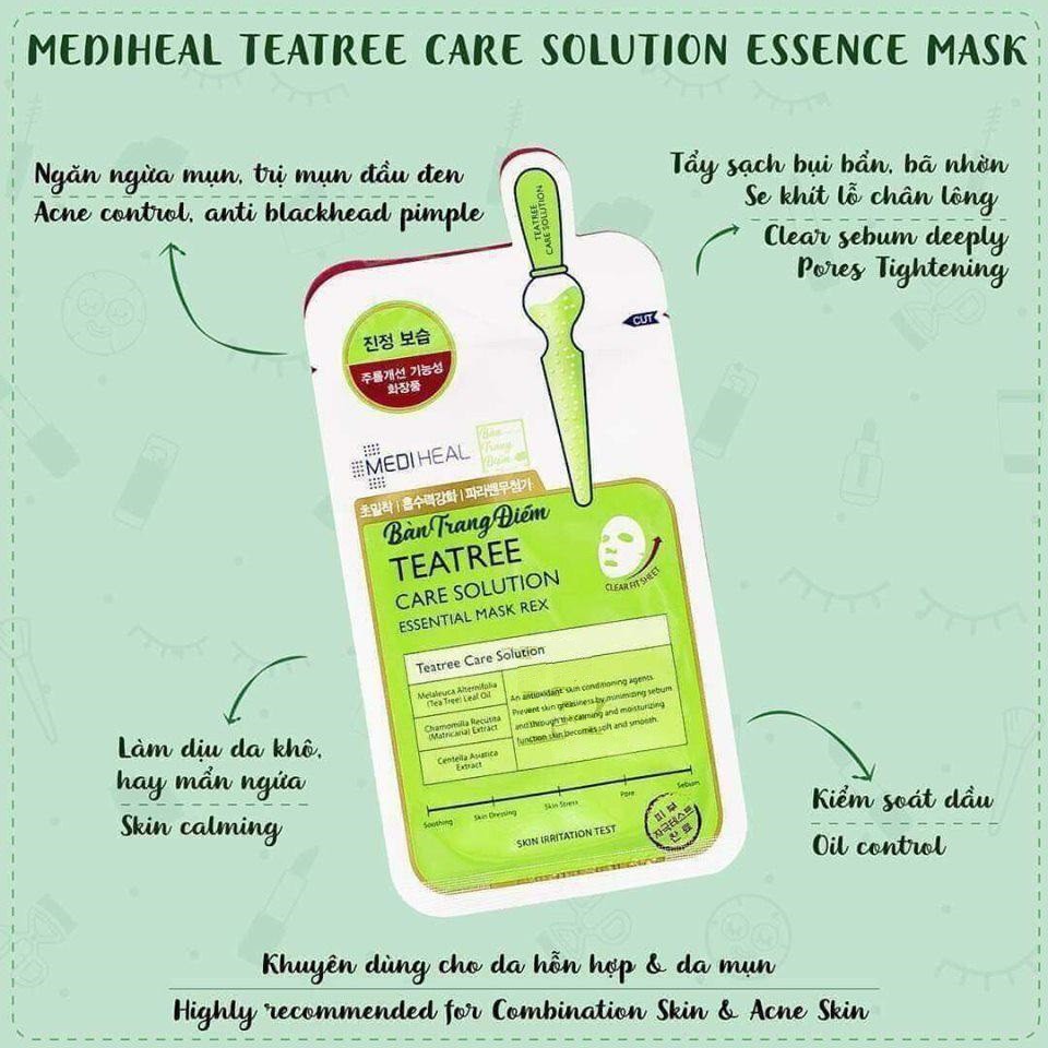 Hộp 10 Mặt nạ chứa tinh chất trà xanh ngăn ngừa mụn Mediheal Teatree Care Solution Essential Mask EX 24ml x 10