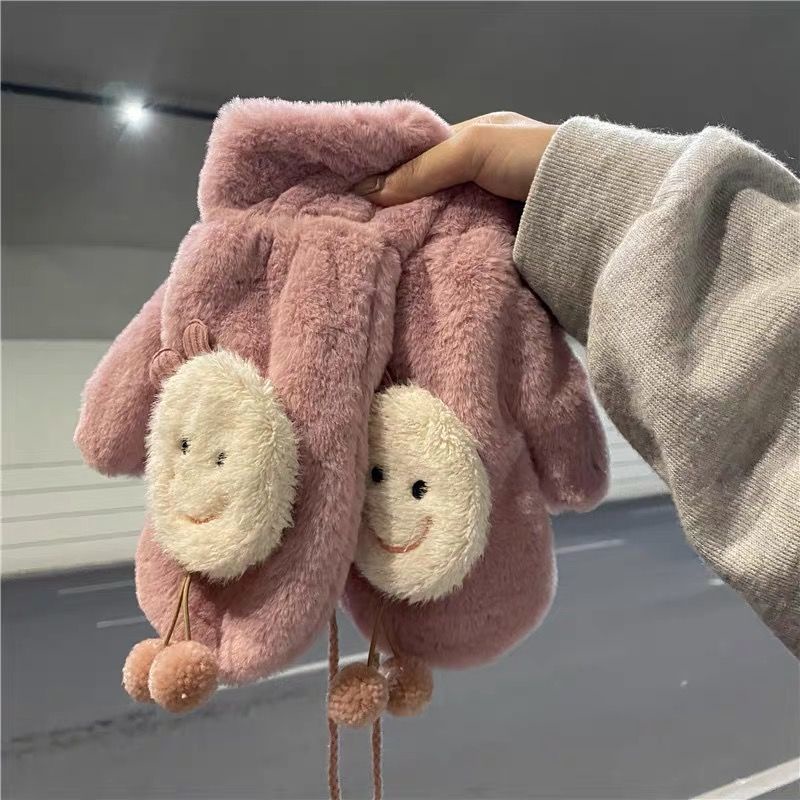 Găng tay đi xe máy cổ bằng vải bông dày ấm áp mùa đông họa tiết hoạt hình xinh xắn cho nữ sinh