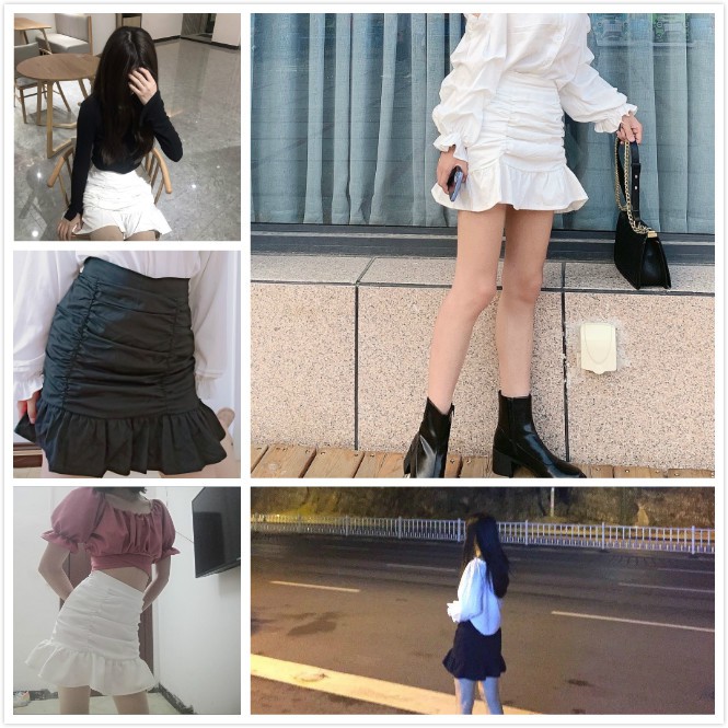 Women Fashion Pleated Skirt Summer Student Casual Fishtail Skirt