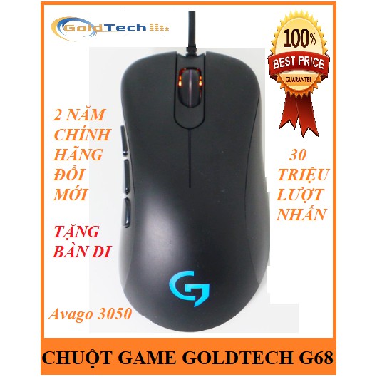 Chuột chuyên game Goldtech G68 với Nút Bấm 'Bất Tử' - Lò Xo Bất Tử 30 Triệu Click bảo hành chính hãng 2 năm