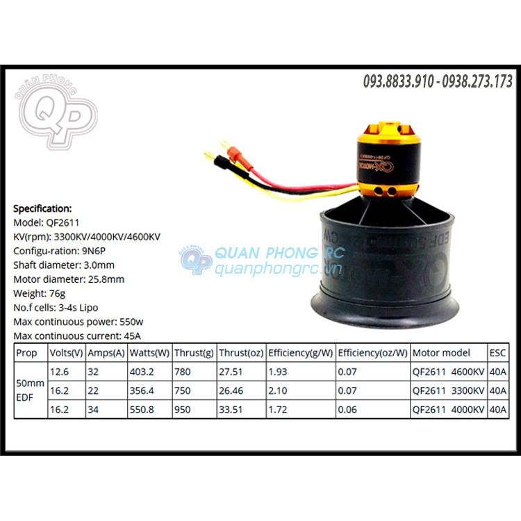 QX-MOTOR Ducted Fan 50mm 12 Blades QF2611-4000KV EDF 50mm Brushless Motor (4S)