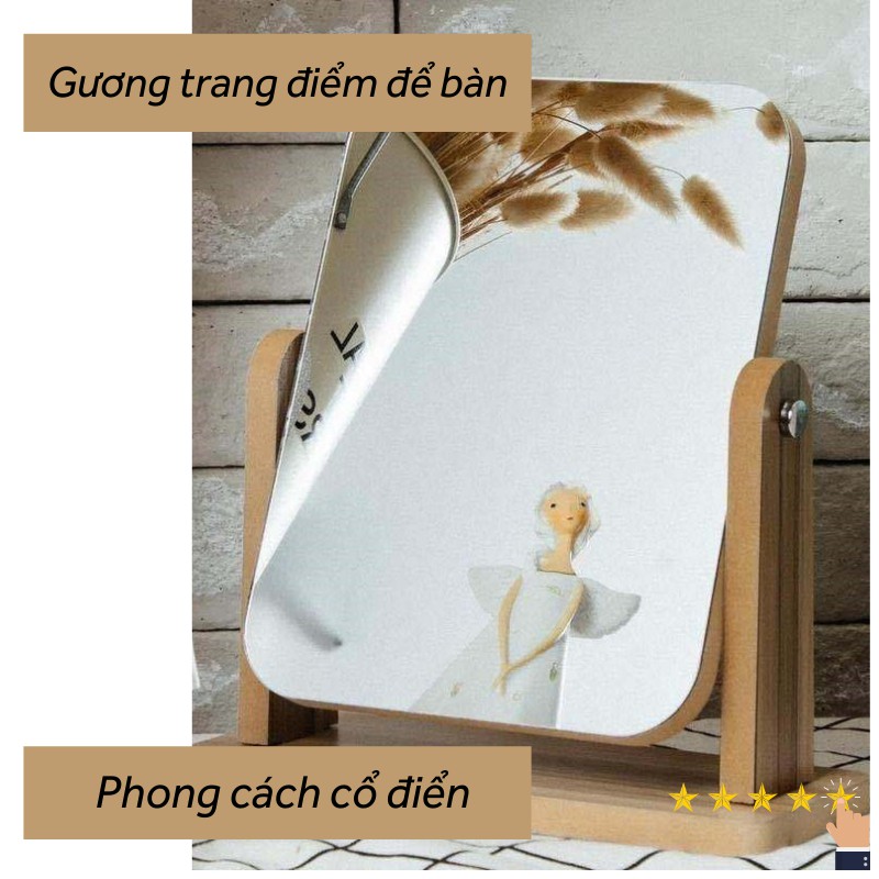 Gương Vintage Gỗ Để Bàn, Gương Trang Điểm Phong Cách Hàn Quốc