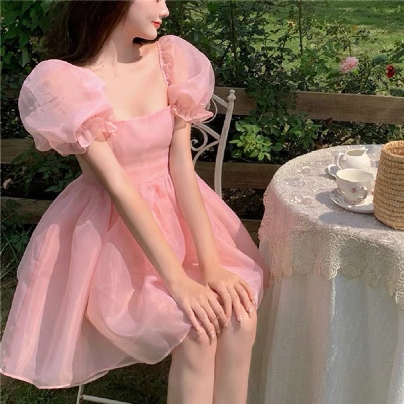 Váy babydoll màu hồng tiểu thư
