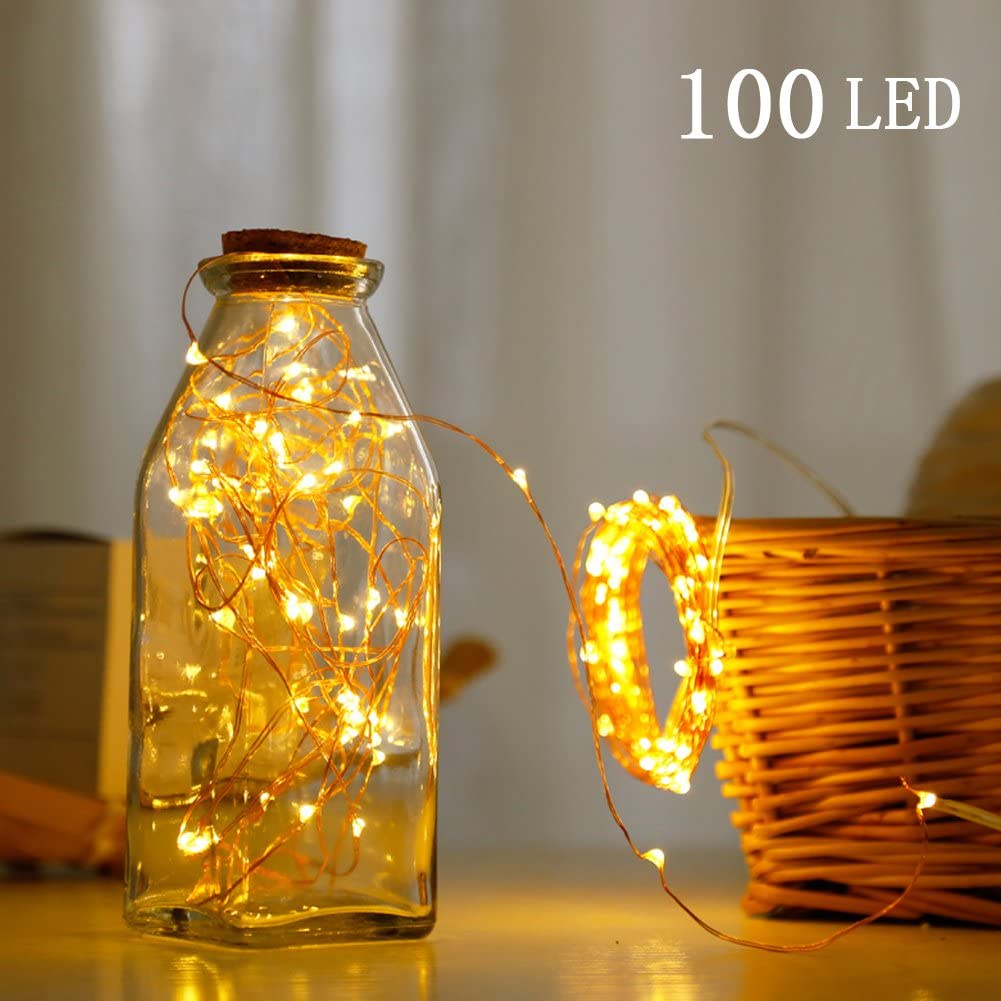 Fairy light 10m 100 LED, chạy bằng pin, có điều khiển từ xa 13 phím, 8 chế độ sáng, đèn dây đồng chống thấm, đèn phòng ngủ trong nhà