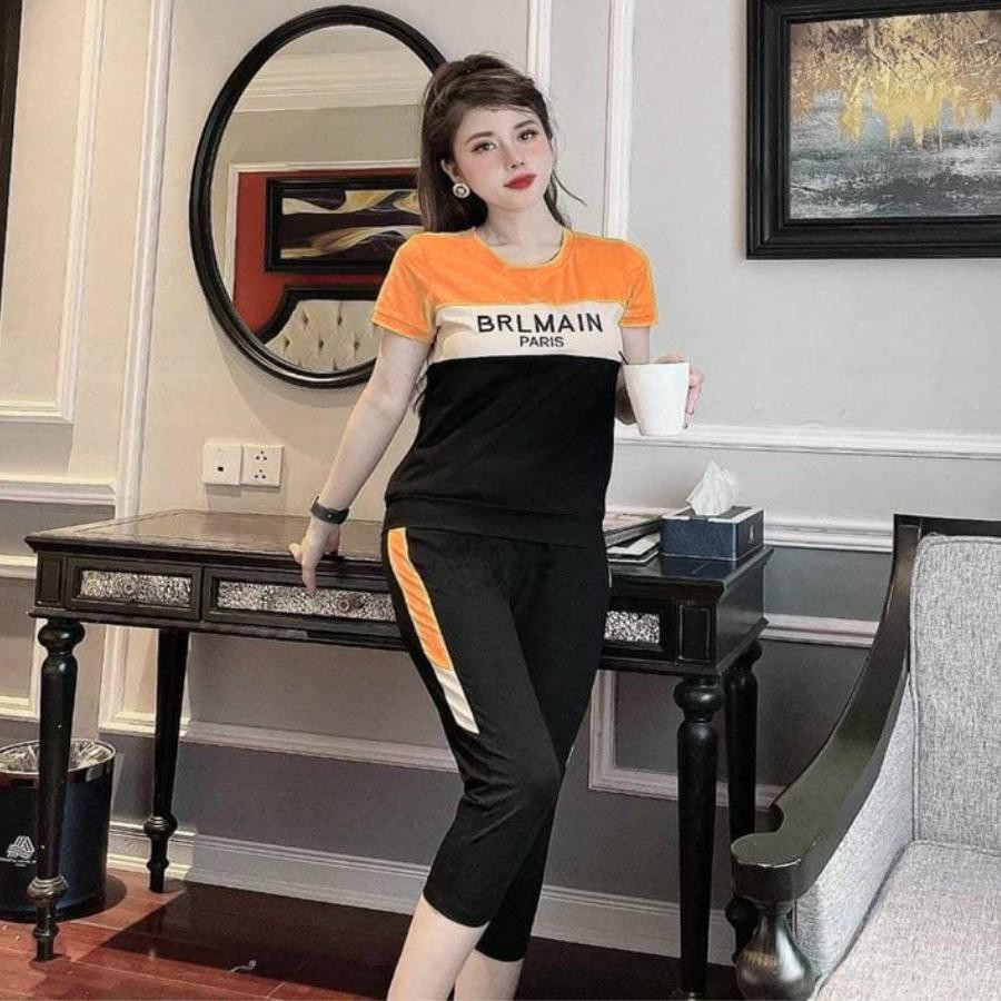 Đồ thể thao nữ ESHOP bộ quần ngố lửng mặc nhà bigsize thun cotton trung niên đẹp dễ thương mùa hè co giãn AD15