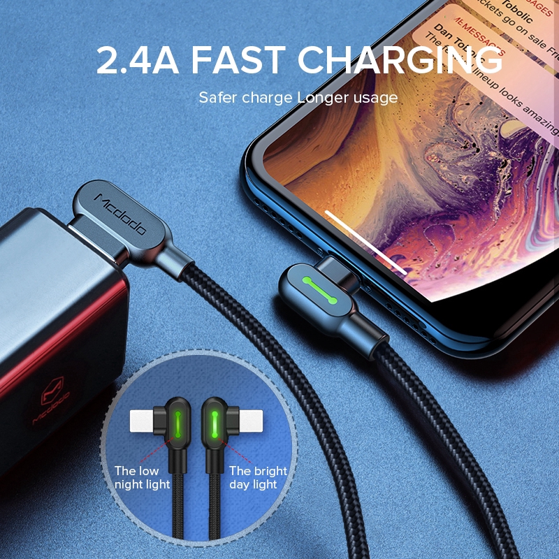 [DS] [Thương hiệu MCDODO] [Cáp USB Lightning iPhone góc 90 độ] [Sạc nhanh 2.4A] [Tương thích với iphone 6s 7 8 Plus XS XR iphone 11 Pro Max ipad]