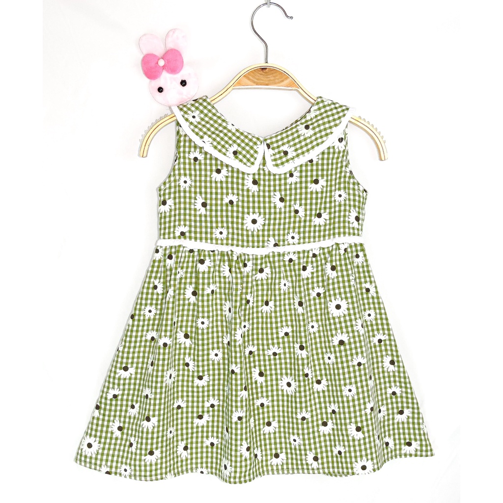 Váy Bé Gái Tamiuy Màu Sắc Lạ Mắt Họa Tiết Kẻ Caro Phối Hoa Cúc Chất Vải Cotton Mềm Mại