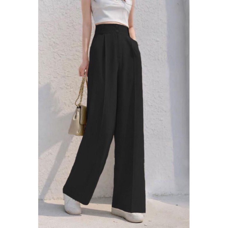 [ Mã FAGREEN55 giảm 10% tối đa 30K đơn 99K] Quần Culottes Cạp Cao Hai Cúc Ống Rộng Chất Tuyết Mưa Loại 1 Tôn Dáng