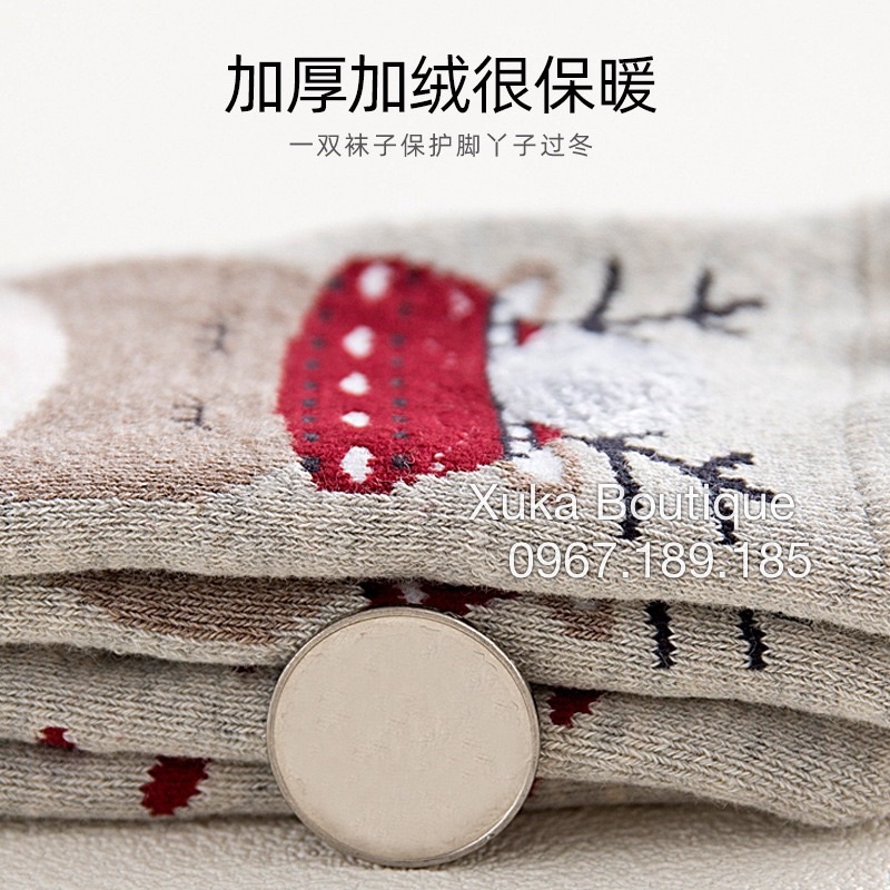 Tất Vớ Trẻ Em, Hộp Set 3 Đôi Tất Mùa Đông Ống Dài Cotton Dày Ấm Áp, Tất Bông Giáng Sinh Noel Cho Bé 0-12 Tuổi