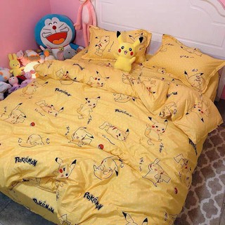 Trọn bộ Drap Giường Chần Bông PIKACHU Cotton M6*2M-M8*2M((1 Chăn Phao, 1 Ga, 2 Vỏ Gối Đầu, 1 Vỏ Gối Ôm)